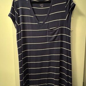 Market and Spruce Navy Striped V-Neck T-Shirt Dress
